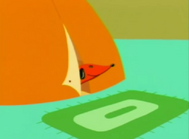 Weenie inside a tent