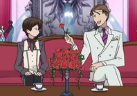 Yuzuru using his charms to impress Haruhi.