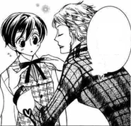 Yuzuha fixing Haruhi Fujioka's ribbon