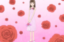 Feminine Haruhi, framed by her red roses.