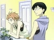 Kyoya and Kaoru observe the other Hosts from a balcony.