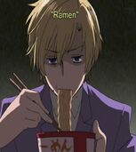 A depressed Tamkai over-consuming "peasant" ramen to comfort himself.