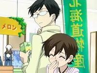 Haruhi giggles at Kyoya's confusion with commoner market items.