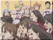 Rushing to their seats.