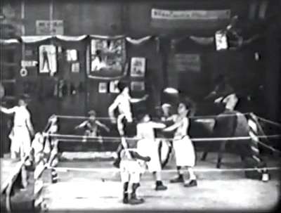 Farina referees boxing match between Joe Cobb and Jackie Condon. Background characters include Andy Samuel and Monty.