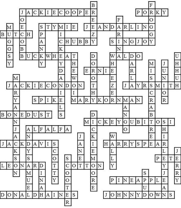 Our Gang Crossword Solution Our Gang Wikia Wiki Fandom