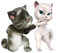 Tom kissing Angela's paw