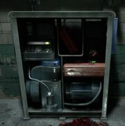 The generator is a large piece of machinery with two fuseboxes on the sides, a storage area for the gas canister, a red gas tank with a fullness meter, and on the left side is a panel showing the hit area for the pull crank.