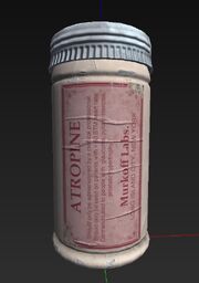 The image shows a bottle of pills inside of an indented container on the wall