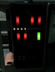 The fusebox is located on the sides of the generator, there is a panel of 6 switches, one green and the others red. there are 4 lit yellow circles in between the two rows of 3.