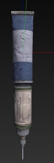 It is a squeezable tube with a needle for the tip, with the end colored dark blue.