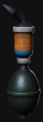 The antidote has a strange shape, with the center holding a medicine container, a green squeeze ball bottom, and a nozzle tip