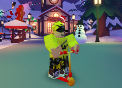A player riding the Santa Scooter.