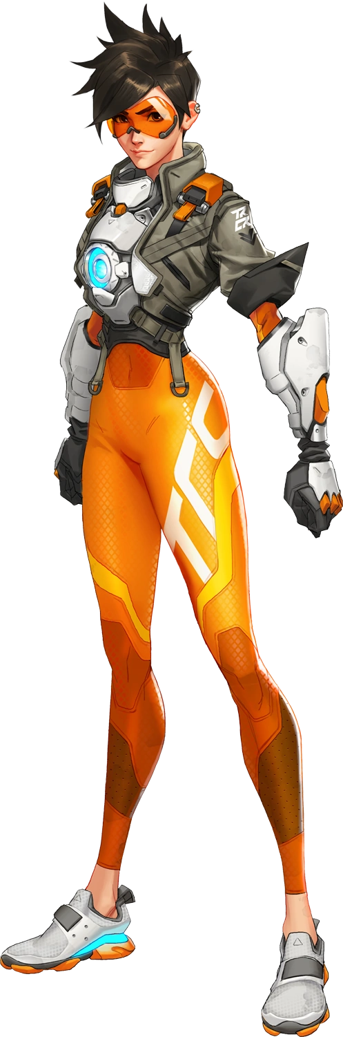 full body painting of tracer from overwatch, in style