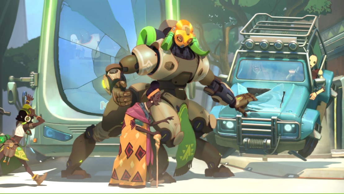 Torb's gun model really gets in the way of the crosshair when you jump to the right. Here, there's a training bot JUST outside the crosshair, but nearly completely covered by the