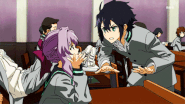 Shinoa being bickered at by Yu after sharing his test results