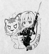 Chibi Shinya in army uniform with Byakkomaru