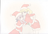 Shinoa and Mitsuba in Santa Claus outfits by the anime's character designer, Satoshi Kadowaki