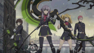 Mitsuba and the Shinoa squad protect Mikaela from the Moon Demon Company