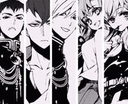 All five Hīragi children: Kureto, Mahiru, Shinya, Seishirō, and Shinoa