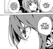 Shinoa asks about the relationship between Shikama and Asuramaru