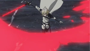 Cast from his reddened sword