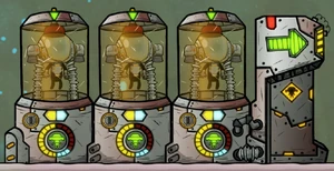 Пример использования. Слева дубликант будет идти и пройдёт направо через КПП уже в ракетокостюме