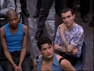 Celie, Fiona Zonioni and Kiki Faye Downing listen to an announcement in the Emerald City common room