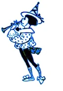 A Munchkin man plays an instrument. By W. W. Denslow (1900)