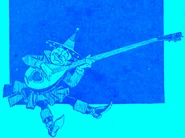 A Munchkin man happily plays an instrument. (1900)