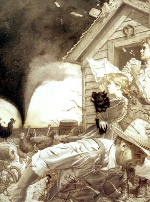 The Cyclone hits Henry's Kansas farm. Illustration by Charles Santore.