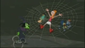 Candace and Perry caught in Doofenwitchwarlock's trap.