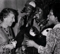 Margret Meeting Hinton Battle, Mabel King and cast member after a showing of The Wiz