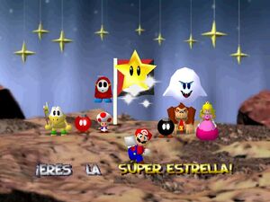 Mario party 64 mario peach dk koopa tropa boo toad fly guy Bob-omb and Bob-omb Buddy in wario war zone with a flag