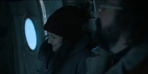 Joyce cringing when Yuri closes the plane's door.