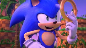 Sonic as he appears in the Netflix series Sonic Prime.