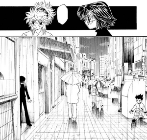 Chap 111 - Gon and Kurapika hiding from Chrollo, Shizuku, and Machi