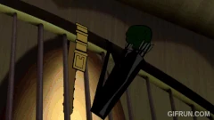 Green Arrow displays his archery skills to help Batman escape from Clock King's death trap.