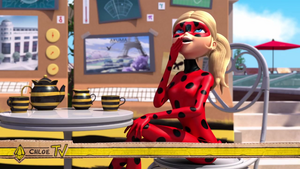 Chloé as Ladybug laughing