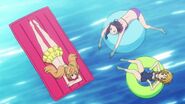 Ep. 08 The girls are floating in the pool water.