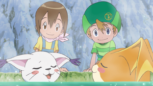 Patamon and Tailmon in hot spring