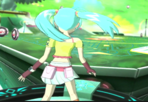 Runo in the Bakugan Battle Brawlers video game on the Ventus field.