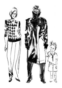 Artwork of Raiden with Rose and their son.