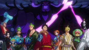 The Straw Hats and Kaido.