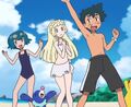 Ash, Lana and Lillie on Beach.