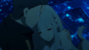 Held in Subaru's arms, Emilia slowly awakened after failing the trial of her past.