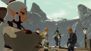 Impa in thought about a Guardian similar to Terrako who is responsible for attacking Rito Village.