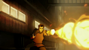 Mako showcases his firebending.