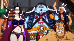 Nico Robin and Jinbe blending in with Beast Pirates crowd (2)