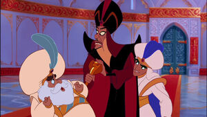 The Sultan hearing Jafar object to Jasmine meeting Prince Ali.